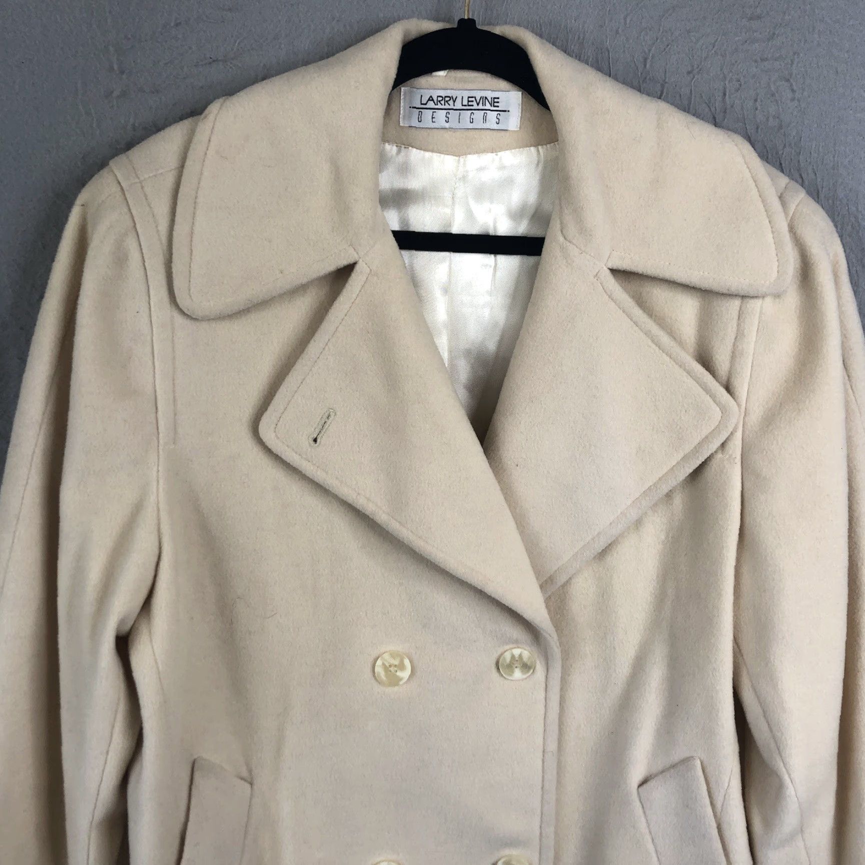 Vintage VINTAGE Larry Levine Coat Womens Large Cream Lambswool Cashmere Pea Coat Jacket Size L / US 10 / IT 46 - 3 Thumbnail