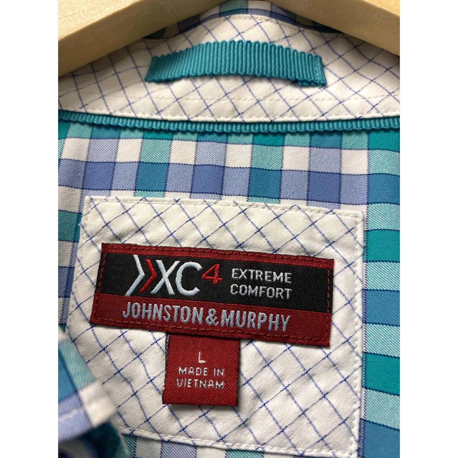 Johnston & Murphy VINTAGE Johnston & Murphy Flex Shirt Men Long Sleeve Casual Check Aqua Blue L/125-25 Size US L / EU 52-54 / 3 - 3 Thumbnail