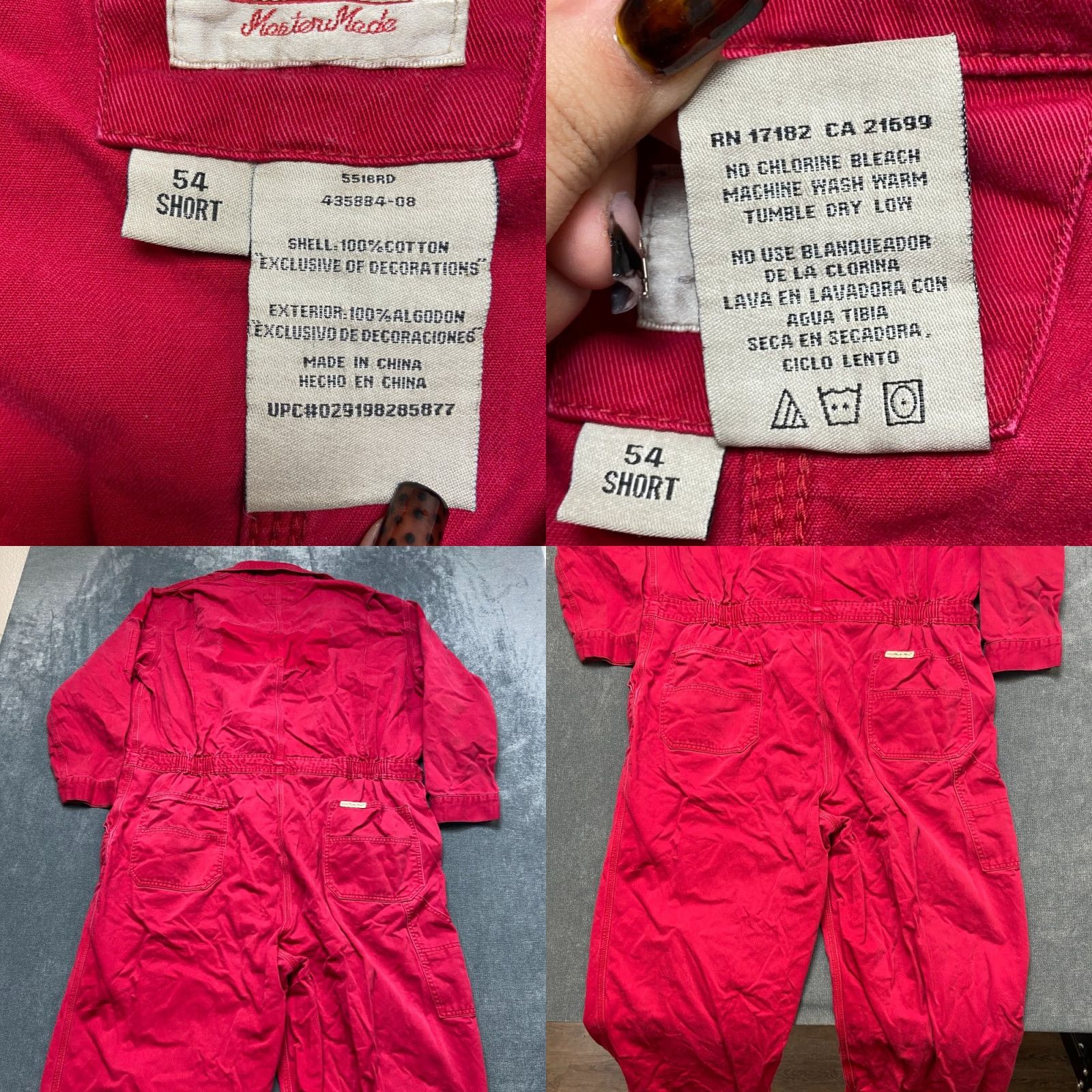 Walls Walls Coveralls Mens 54 Red Cotton Non Stretch Non Insulated Outdoor Workwear Size US 38 / EU 54 - 8 Thumbnail