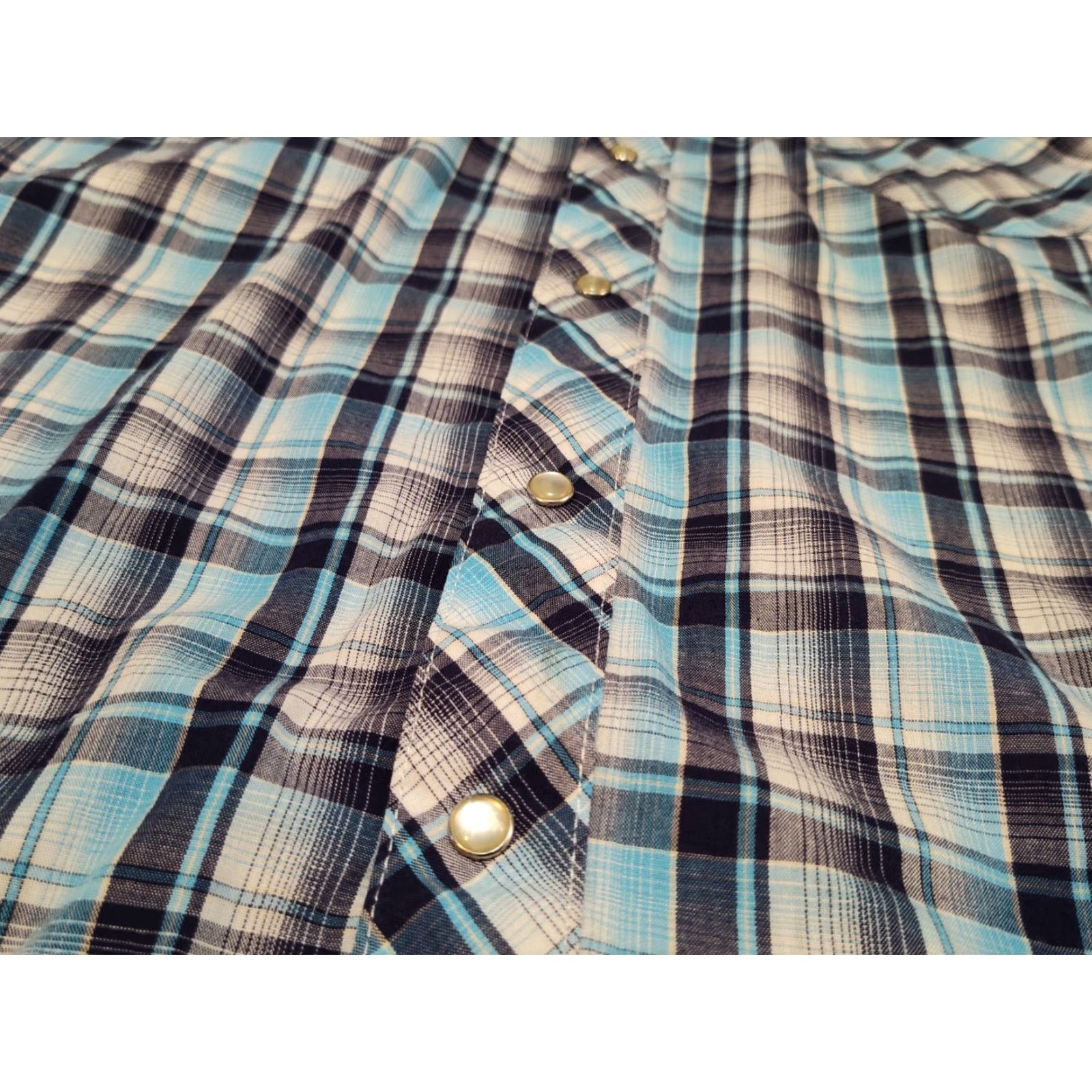 Wrangler WRANGLER Wrancher Blue Plaid Short Sleeve Snap Button Shirt Large Western Mens Size US L / EU 52-54 / 3 - 4 Thumbnail