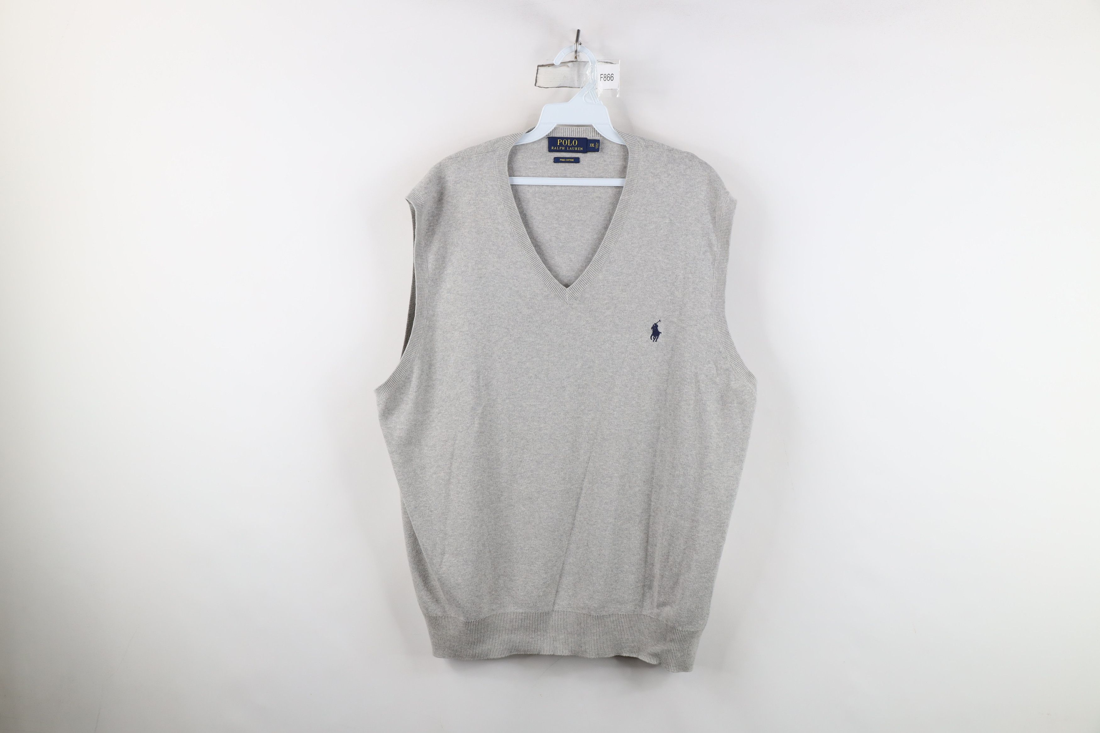 Vintage Ralph Lauren Cotton Knit V-Neck Sweater Vest Gray