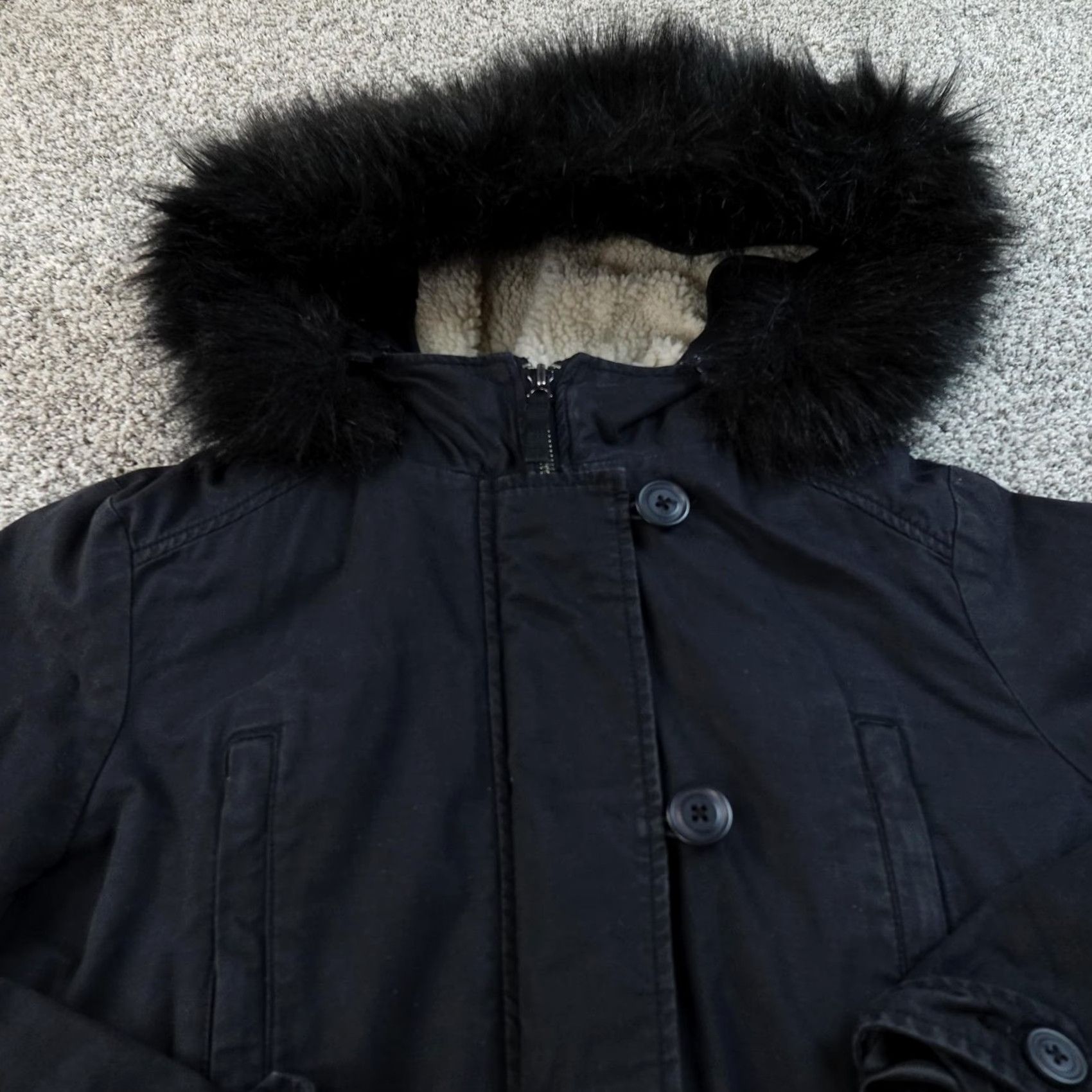 Gap VINTAGE Gap Coat Womens L Black Lined Military Fishtail Parka Faux Fur Hood Jacket Warm Size L / US 10 / IT 46 - 4 Thumbnail