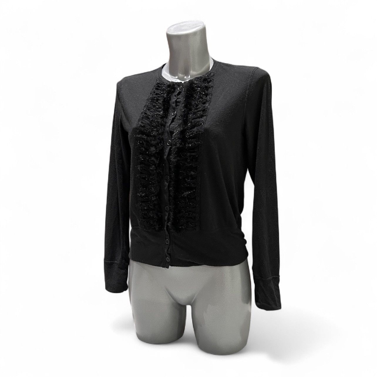 Share Spirit Homme Share Spirit Black Fur Trim Cardigan (Size 38) Size S / US 4 / IT 40 - 2 Thumbnail