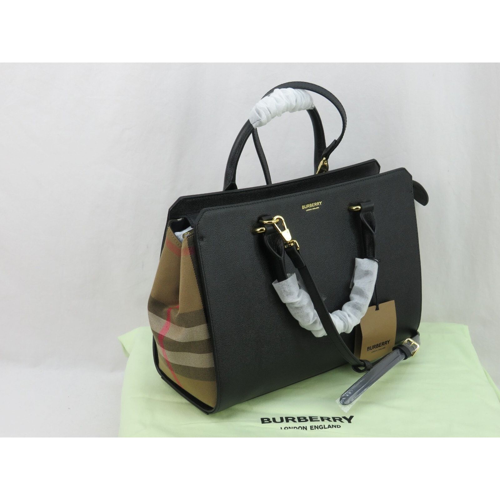 Burberry BURBERRY BANWELL BLACK LEATHER CHECK CANVAS HOULDER BAG $2K Size ONE SIZE - 1 Thumbnail