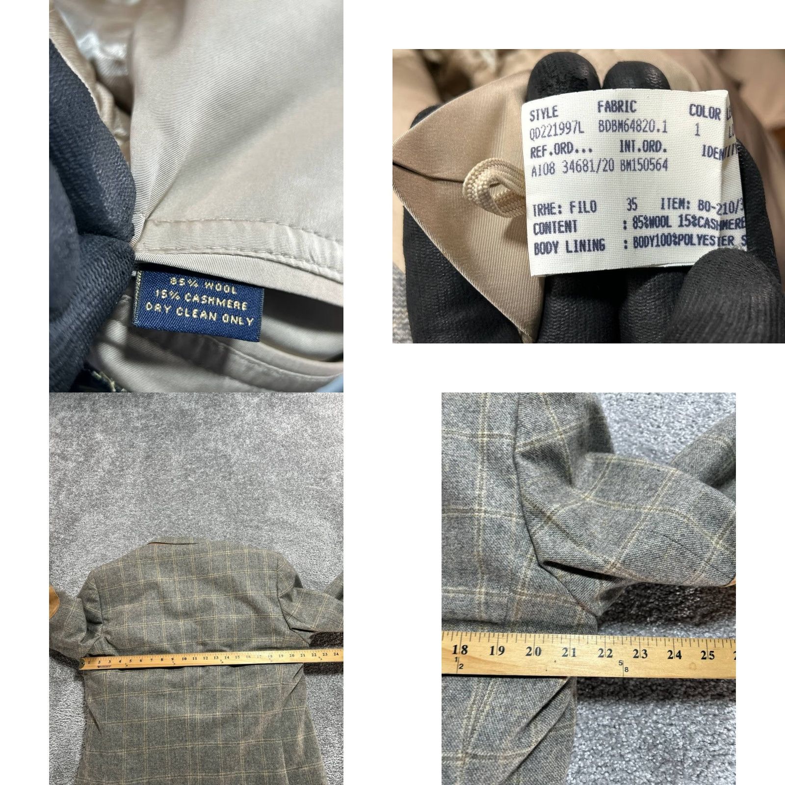 Brooks Brothers Brooks Brothers Blazer Mens 42 Gray Plaid Wool Cashmere Jacket Single-Breasted Notch 3-Button City Classic Mens Size 42R - 9 Thumbnail