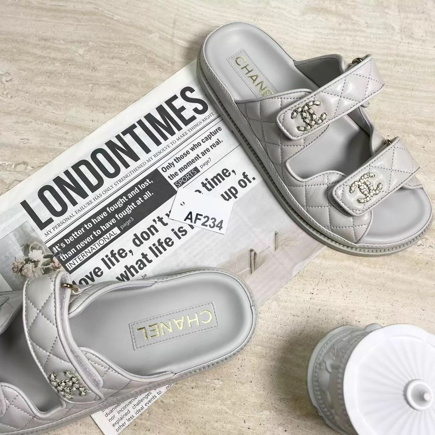Chanel CHANEL 24P Gray Lambskin Open-toe Beach Slipper 36C New Size US 5.5 / IT 35.5 - 4 Thumbnail