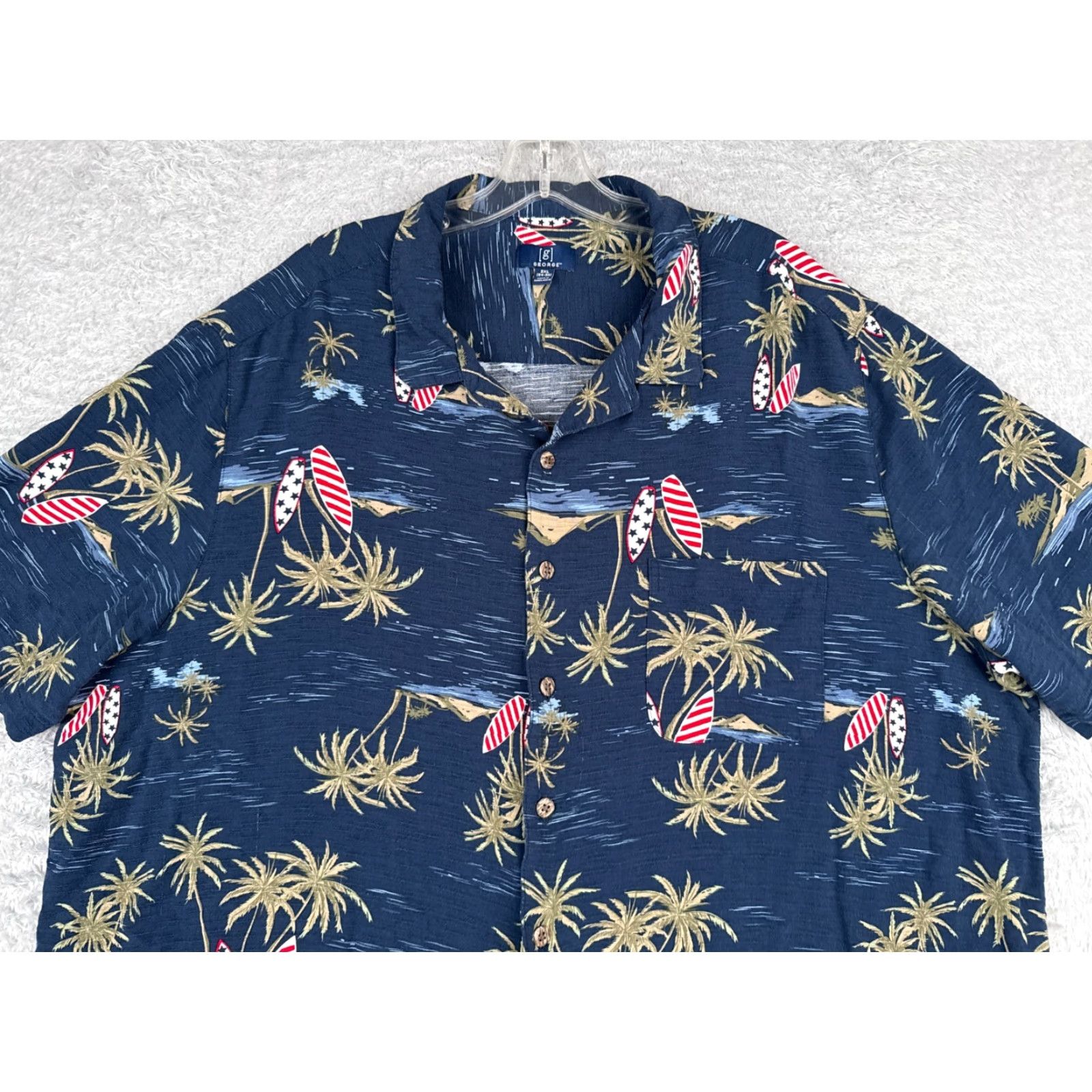 George George Shirt Mens 3XL Blue Floral Pattern Button-Up Short Sleeve Rayon 100% Viscose Casual Travel Men’s Mens Size US XXL / EU 58 / 5 - 4 Thumbnail