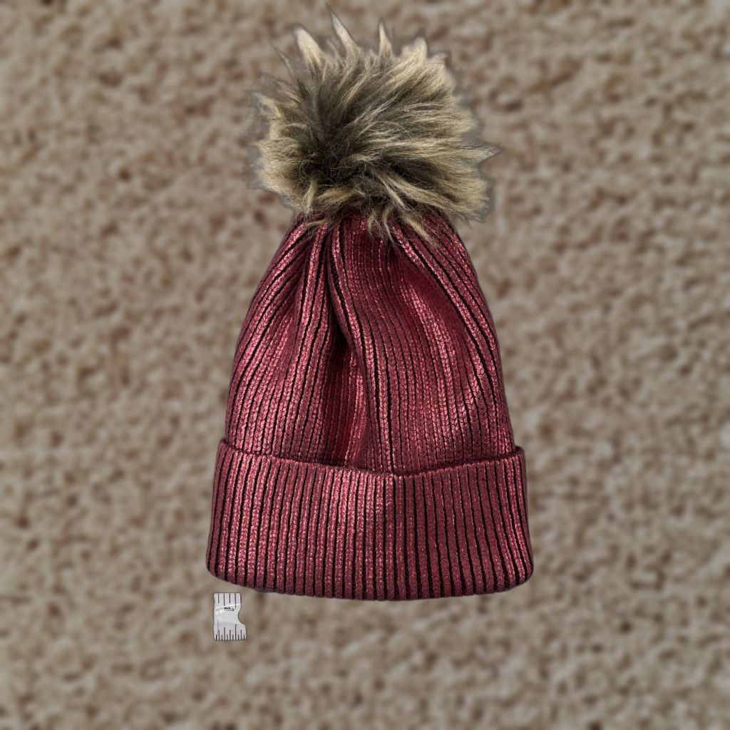 Vintage Scoop Beanie Toque Adult One Size Burgundy Knit Metallic Acrylic Poly Ski Pom Beanie/Scoop Mens Womens Unisex Size ONE SIZE - 1 Thumbnail