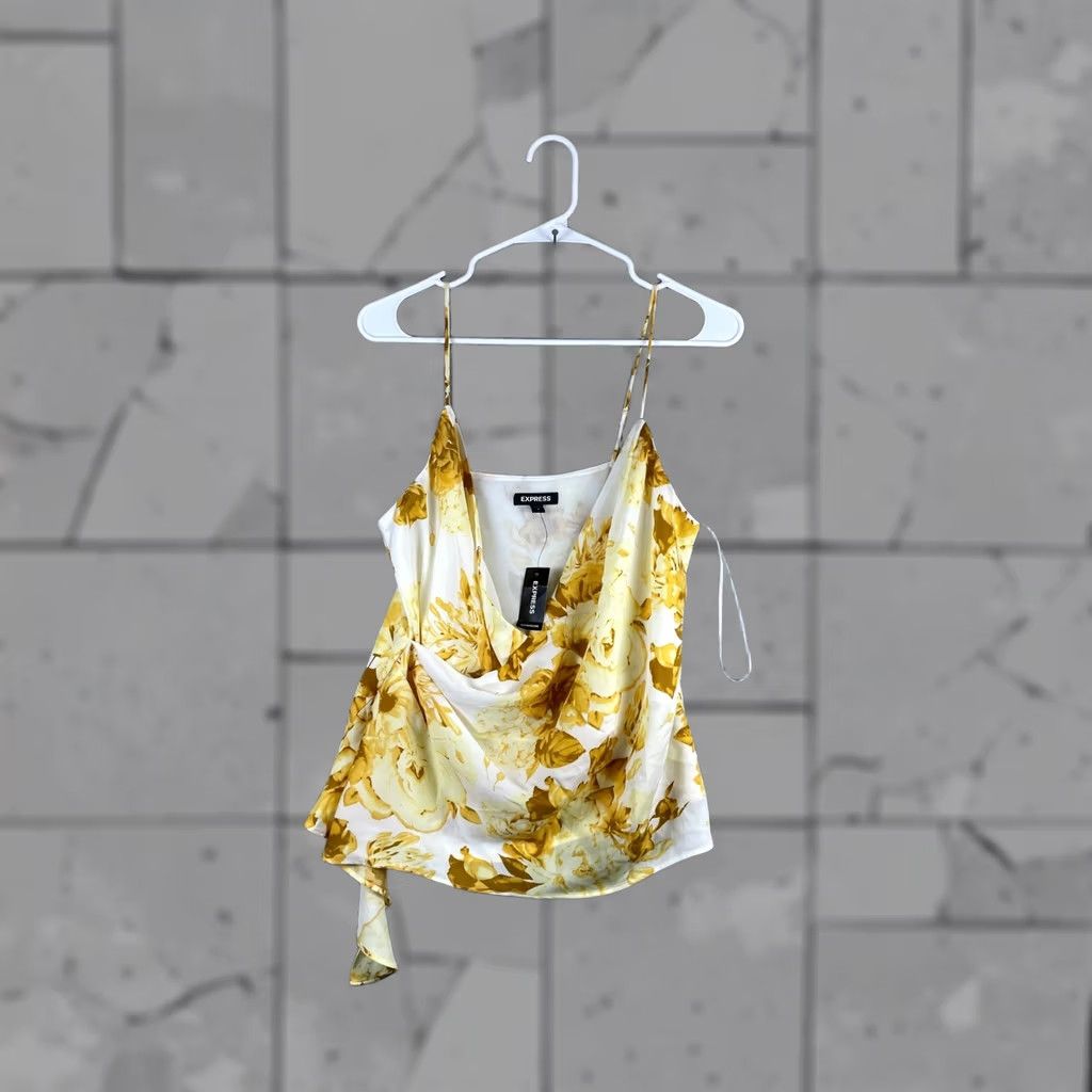 Express Express Floral Camisole Womens Small Yellow New Cowl Neck Asymmetrical Wrap Top Size S / US 4 / IT 40 - 1 Thumbnail