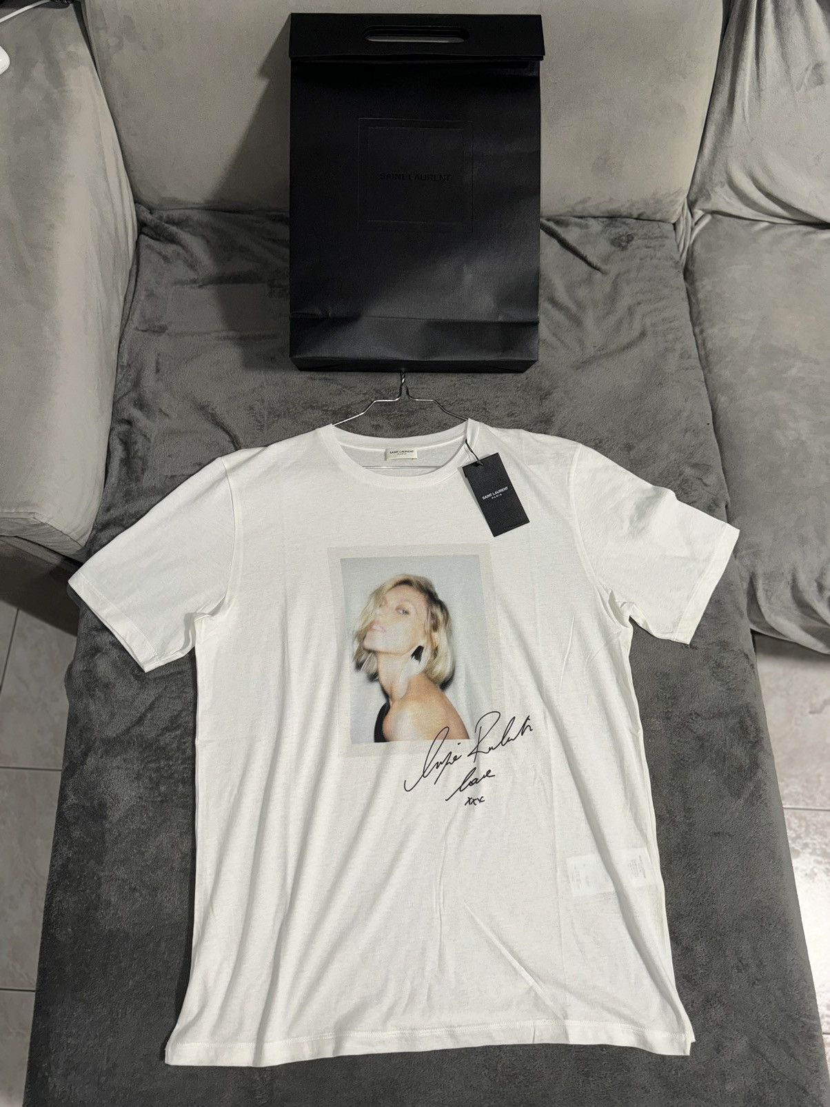 image of Saint Laurent Paris x YVES Saint Laurent White T-Shirt, Men's (Size Small)