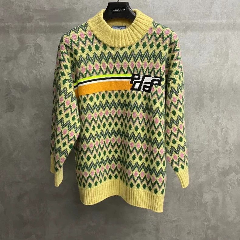 Prada Prada The latest yellow-green color-blocked striped knitted Size US XXS / EU 40 - 1 Thumbnail