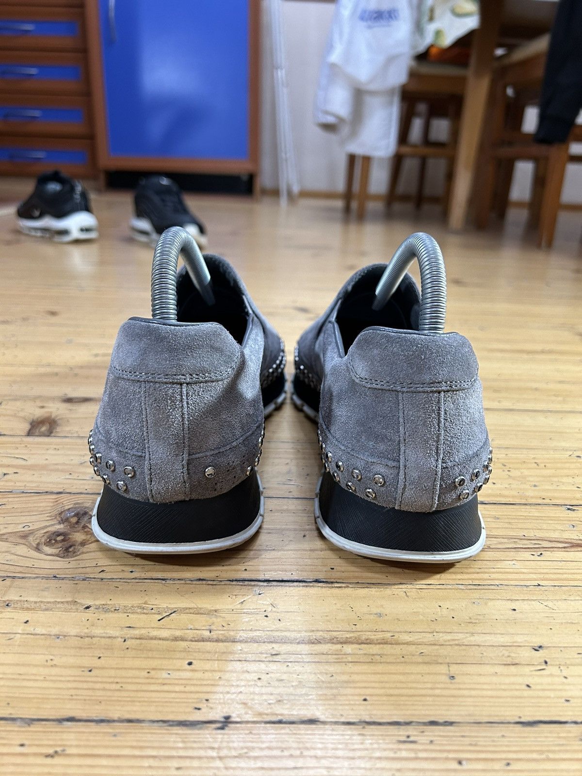 Prada Grey Nabuc loafers with diamonds detail’s
