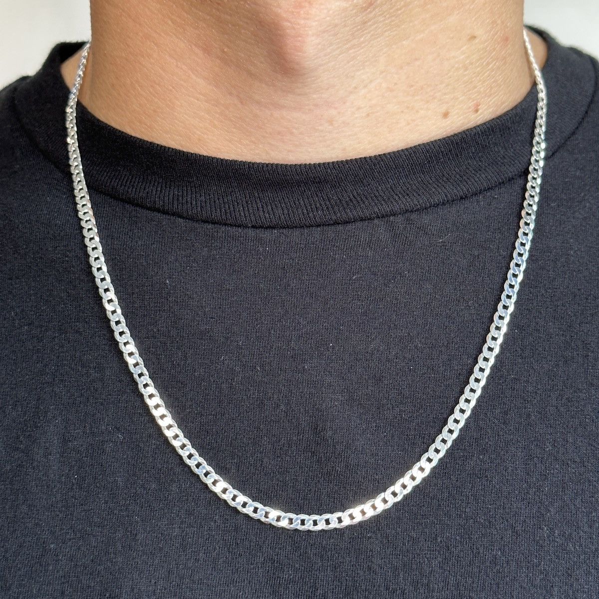 Jewelry Silver Chain Solid Sterling Silver Cuban Link Chain 4mm 22in Size ONE SIZE - 1 Thumbnail
