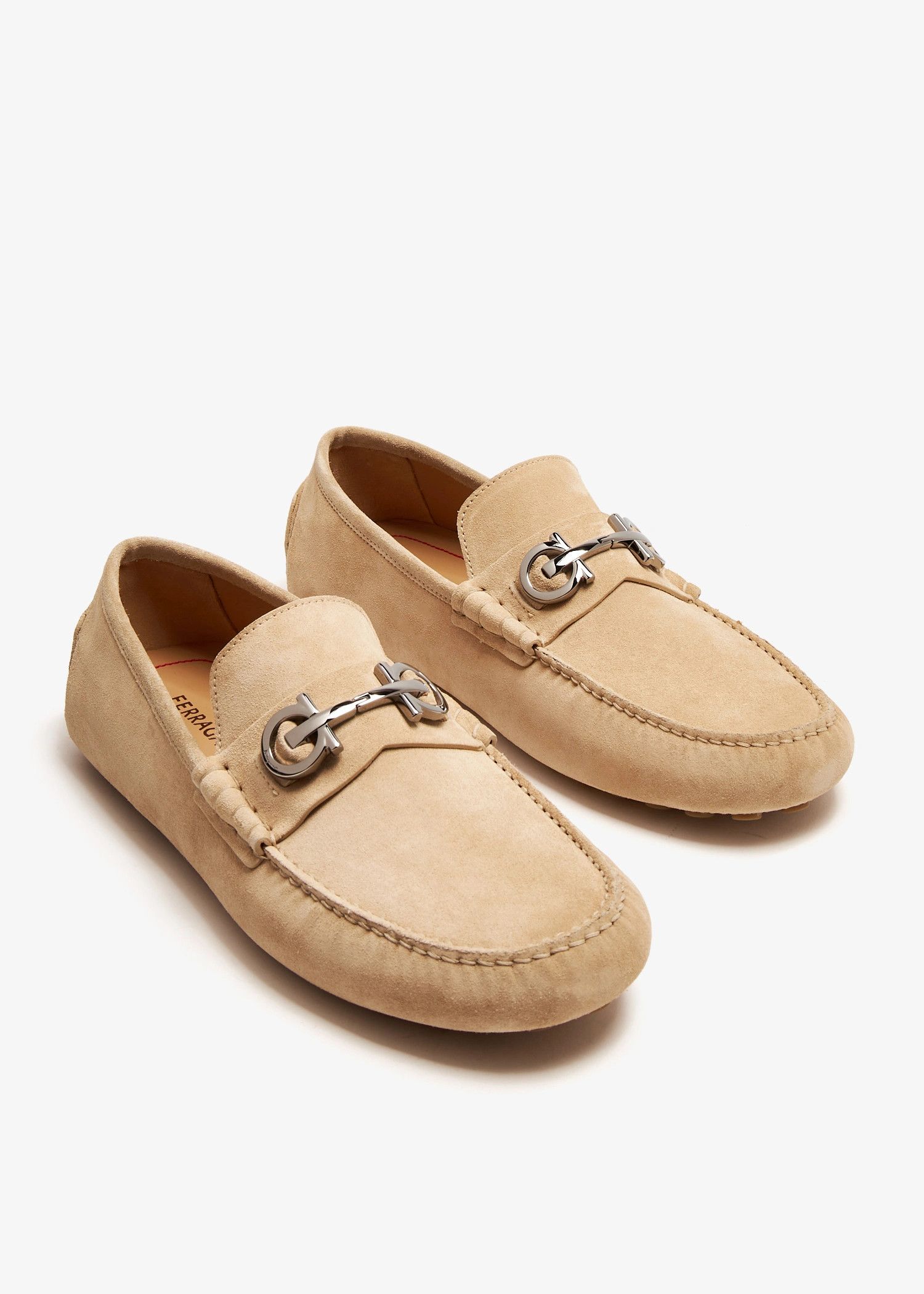 Salvatore Ferragamo o1s1rm0725 Gancini Suede Loafers in Beige Size US 11 / EU 44 - 5 Thumbnail