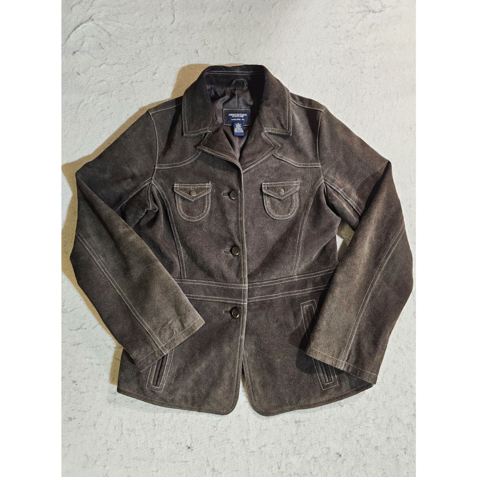American Eagle Outfitters American Eagle Brown 100% Genuine Leather Suede Western Style Button-up Jacket M Women Size M / US 6-8 / IT 42-44 - 2 Thumbnail