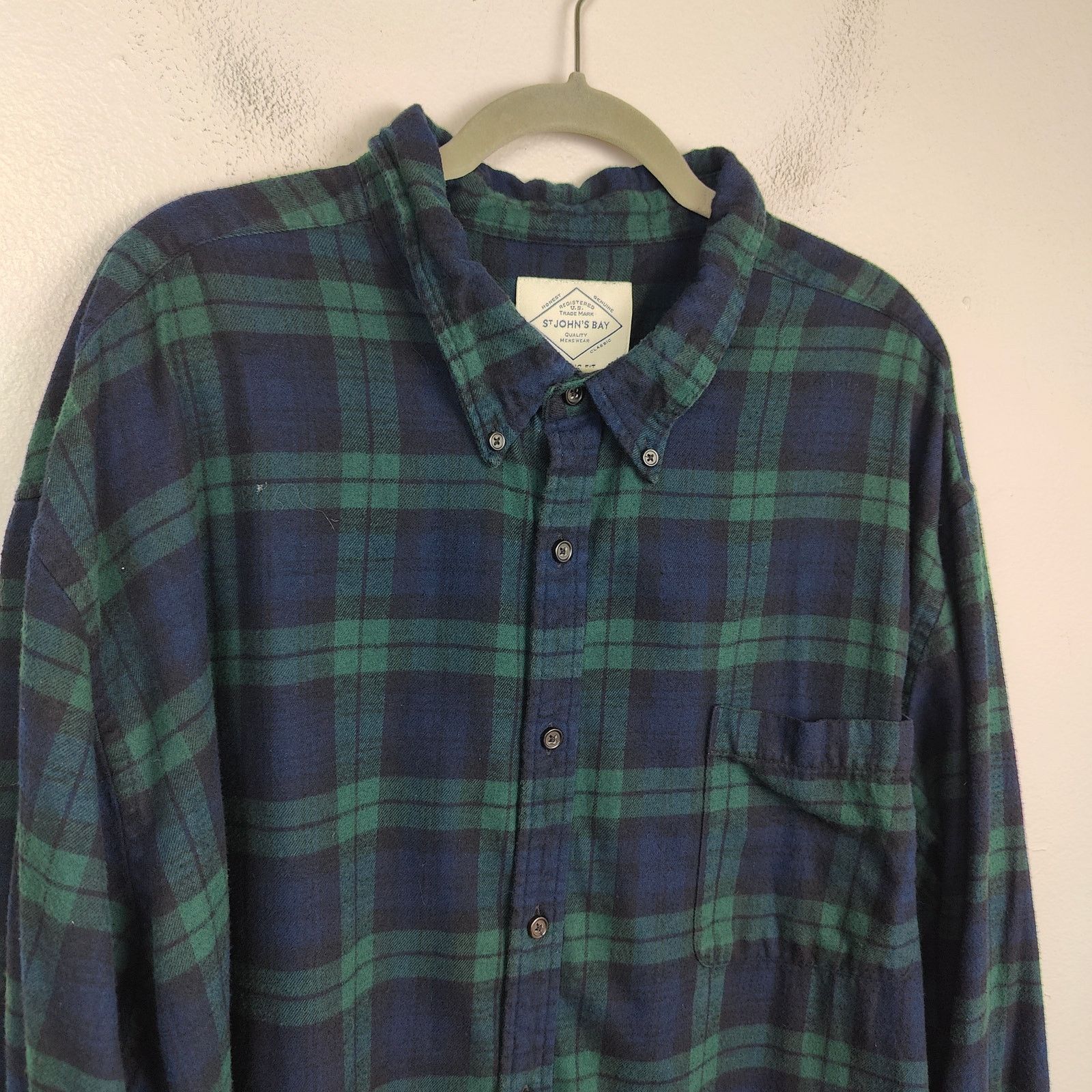 St. Johns Bay St Johns Bay Shirt Mens 4XLT Tall Green Blue Plaid Flannel Size US XXL / EU 58 / 5 - 2 Thumbnail