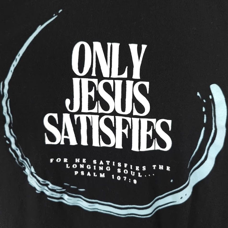 Vintage Christian T Shirt Mens 2XL Black Only Jesus Christ Satisfies Psalm 107:9 Size US L / EU 52-54 / 3 - 3 Thumbnail