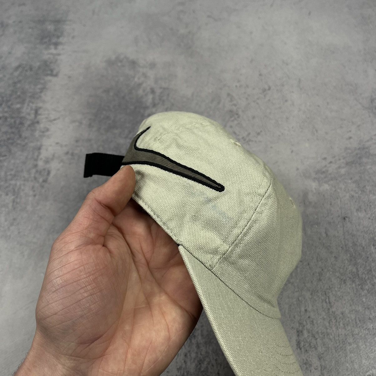 Nike × Vintage Vintage Nike rare big swoosh y2k beige cream cap 90’s Size ONE SIZE - 10 Thumbnail