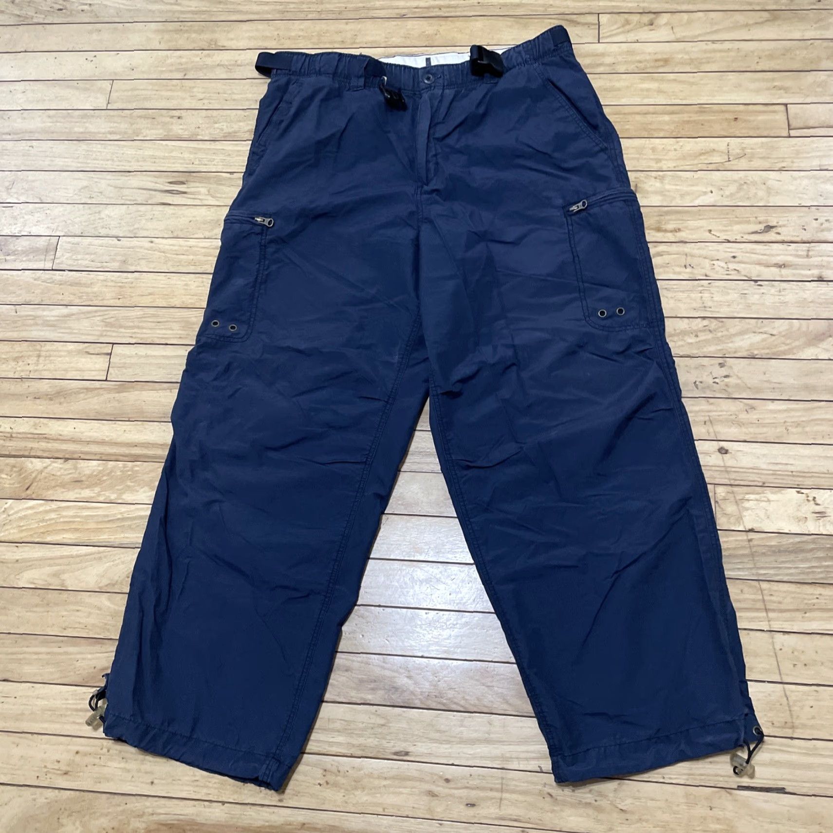 Old Navy VINTAGE Old Navy Brand vtg Y2k Cargo Pants Men L Baggy Paratrooper Navy Blue Belted Zip Pockets Tech 38x29 Size US 33 - 4 Thumbnail