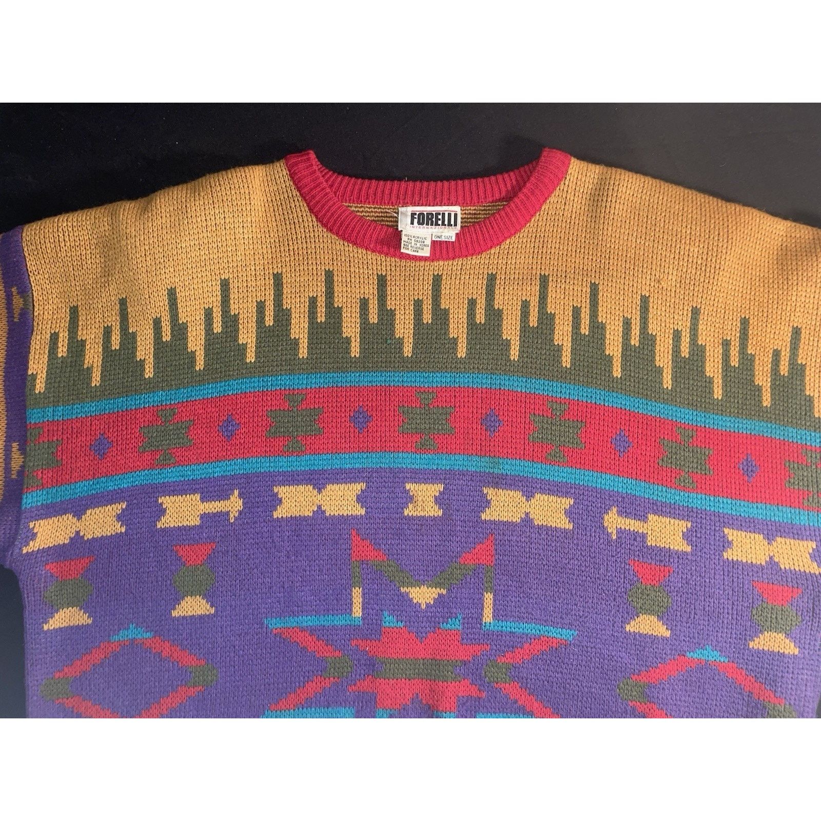 Giorgio Fiorelli VNTG Forelli International geometric knit crewneck sweater Size US XL / EU 56 / 4 - 11 Thumbnail