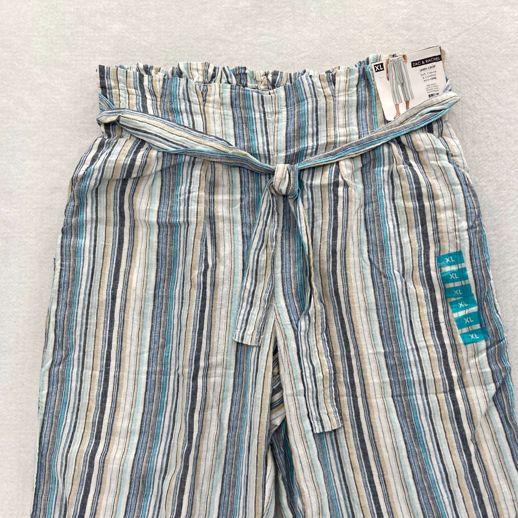 Vintage Zac & Rachel Pants Womens XL Blue Striped Linen Blend Cropped Wide Leg NWT Size 24" / US 00 / IT 34 - 2 Thumbnail