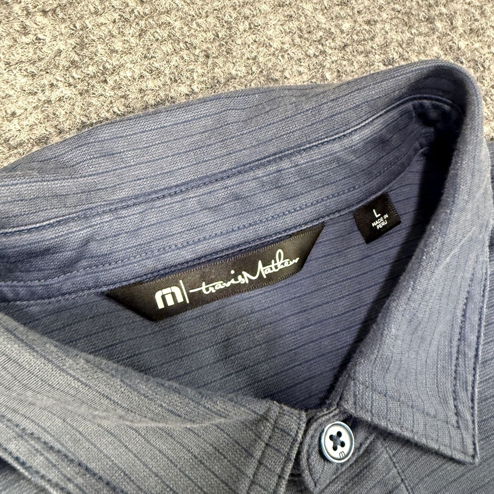 TravisMathew TravisMathew Polo Shirt Mens Large Blue Palm Stripe Golf Performance Stretch Size US L / EU 52-54 / 3 - 5 Thumbnail