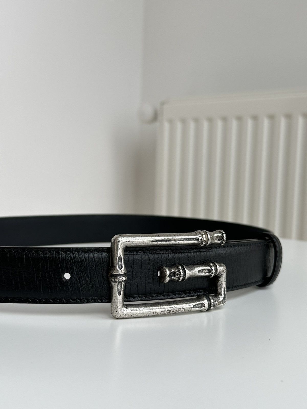 Gucci Vintage Gucci Metal Bamboo Silver Buckle Leather Belt 114637 Size 28 - 6 Thumbnail