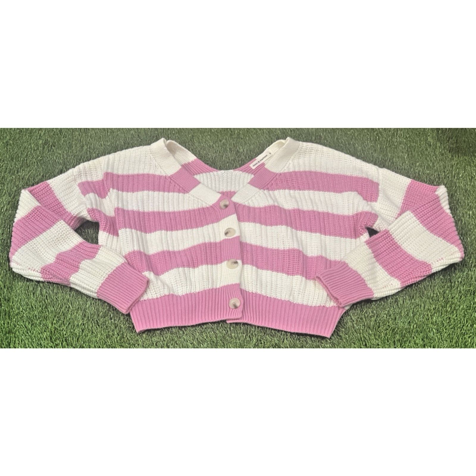 Anthropologie MOON & MADISON Cardigan Sweater Women Stripe Pink MEDIUM Size M / US 6-8 / IT 42-44 - 1 Thumbnail