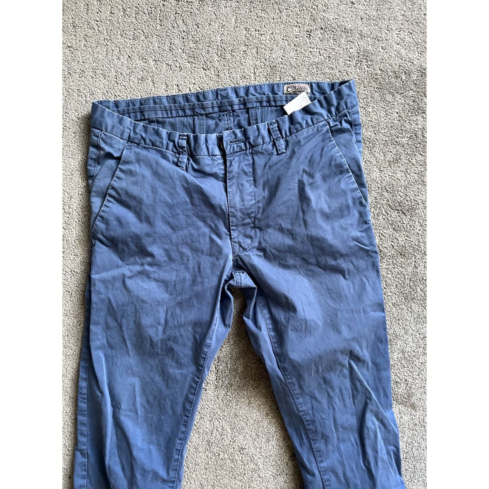 Vintage VINTAGE Teddy Smith Mens Chino Trousers Regular Fit 31x33 5-Pocket Denim Blue Grey Cotton Blend Button Front Casual Mens Pants Size US 31 - 4 Thumbnail