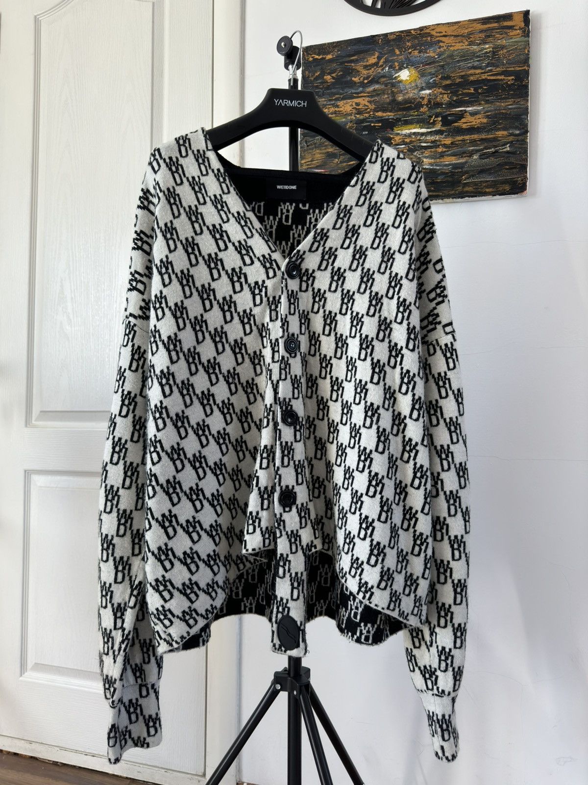 WE11DONE Welldone We11done Monogram Buttoned Wool Cardigan Size US XL / EU 56 / 4 - 1 Thumbnail
