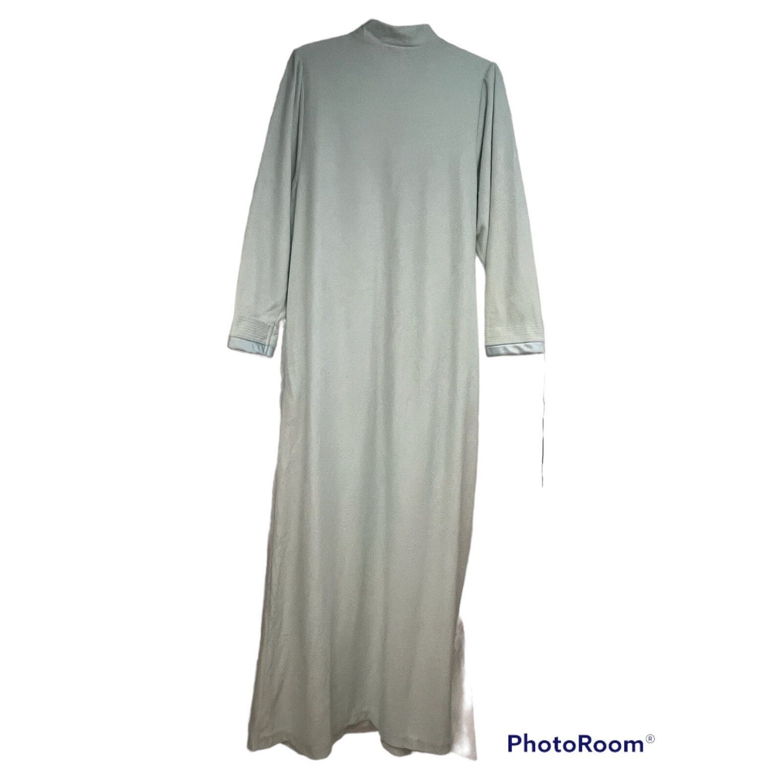 Vintage Vintage Blue Satin Velour Long Zip Robe Medium Pockets Size ONE SIZE - 2 Thumbnail