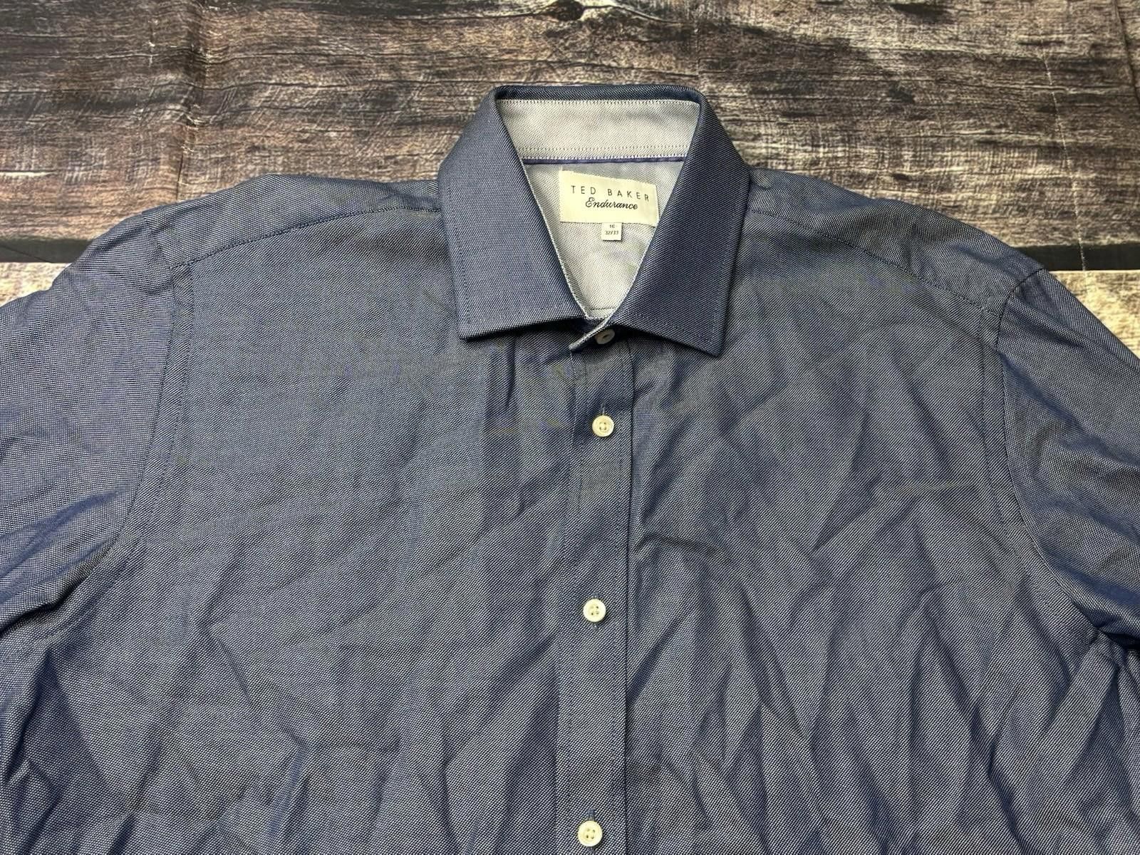 Ted Baker Ted Baker Endurance Dress Shirt Mens 16 32/33 Blue Cotton Size 38R - 5 Thumbnail