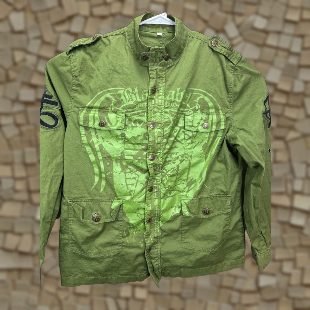 Vintage VINTAGE Blac Label Army Jacket XL Green Embroidered Military Full Zip Mens Size US 36 / EU 52 - 1 Thumbnail