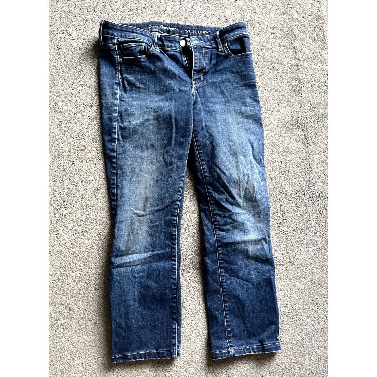Calvin Klein Calvin Klein Jeans Pants Womens 29x30 Blue Dark Wash Denim Straight Leg Mid Rise Size 29" - 3 Thumbnail