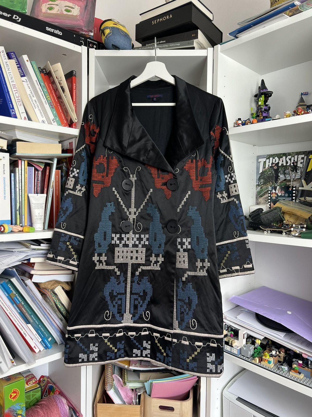 image of Vintage Y2K Kenzo Jeans Abstract Coat Jacket M Designer 00S in Black, Women's (Size Medium)