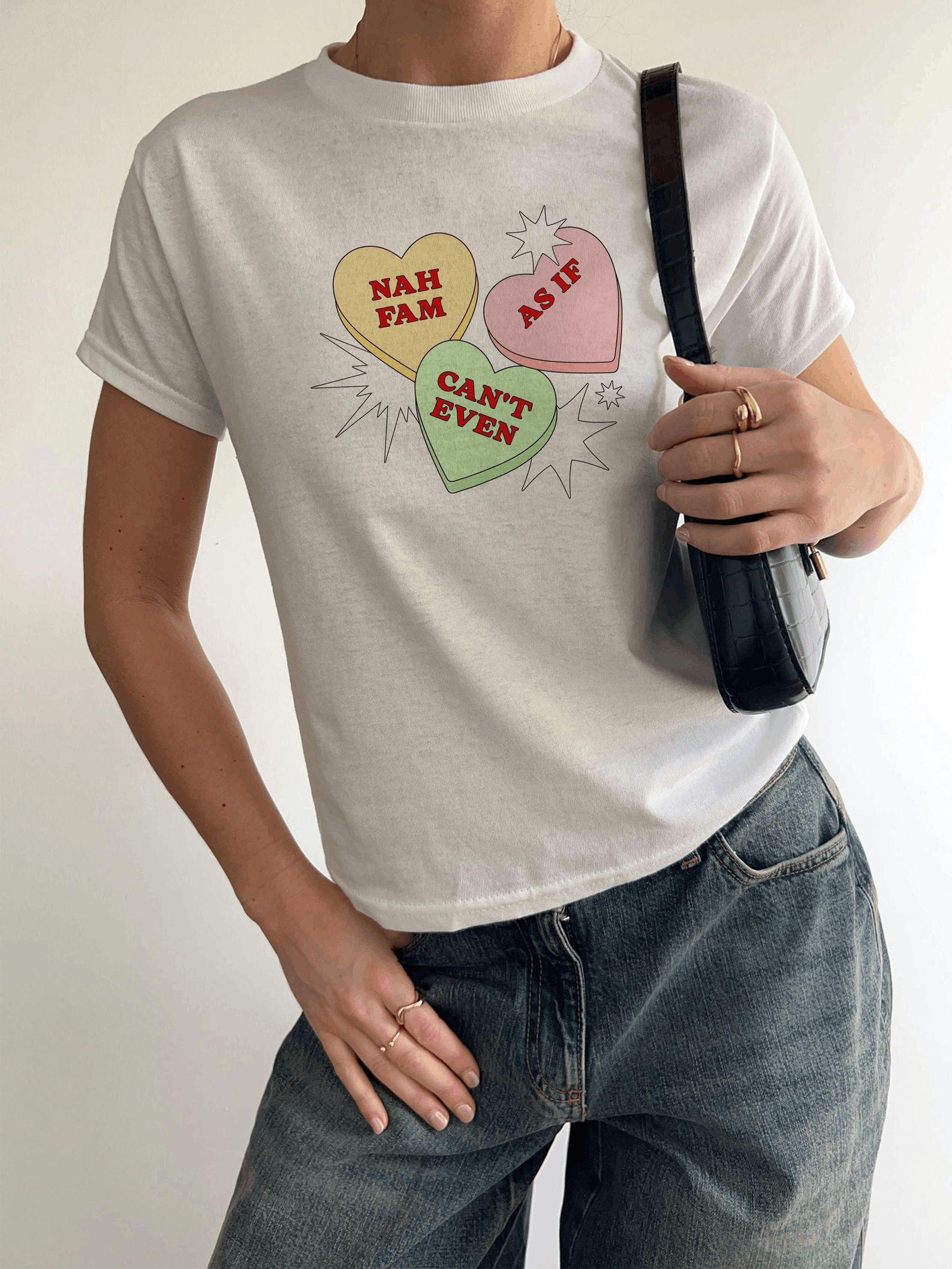 Other Candy Hearts Crop Baby Tee – Coquette Valentine Y2K Size L / US 10 / IT 46 - 3 Thumbnail