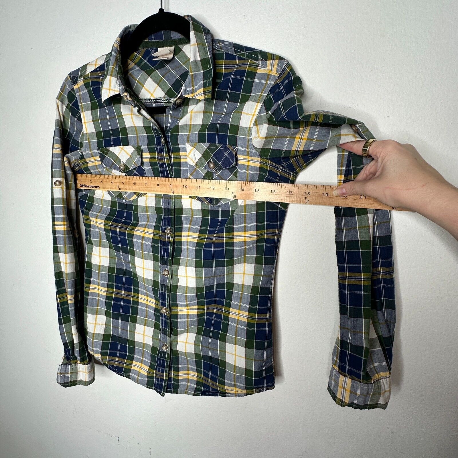 Mossimo Mossimo Supply Green Blue Plaid Button Long Sleeve Shirt SM Size S / US 4 / IT 40 - 9 Thumbnail