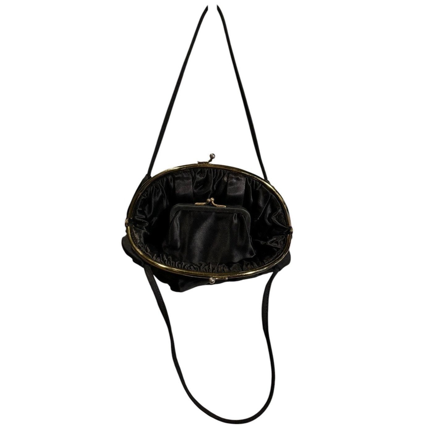 Vintage 1950's Vtg formal Black Bag kiss claps inside coin purse Size ONE SIZE - 3 Thumbnail