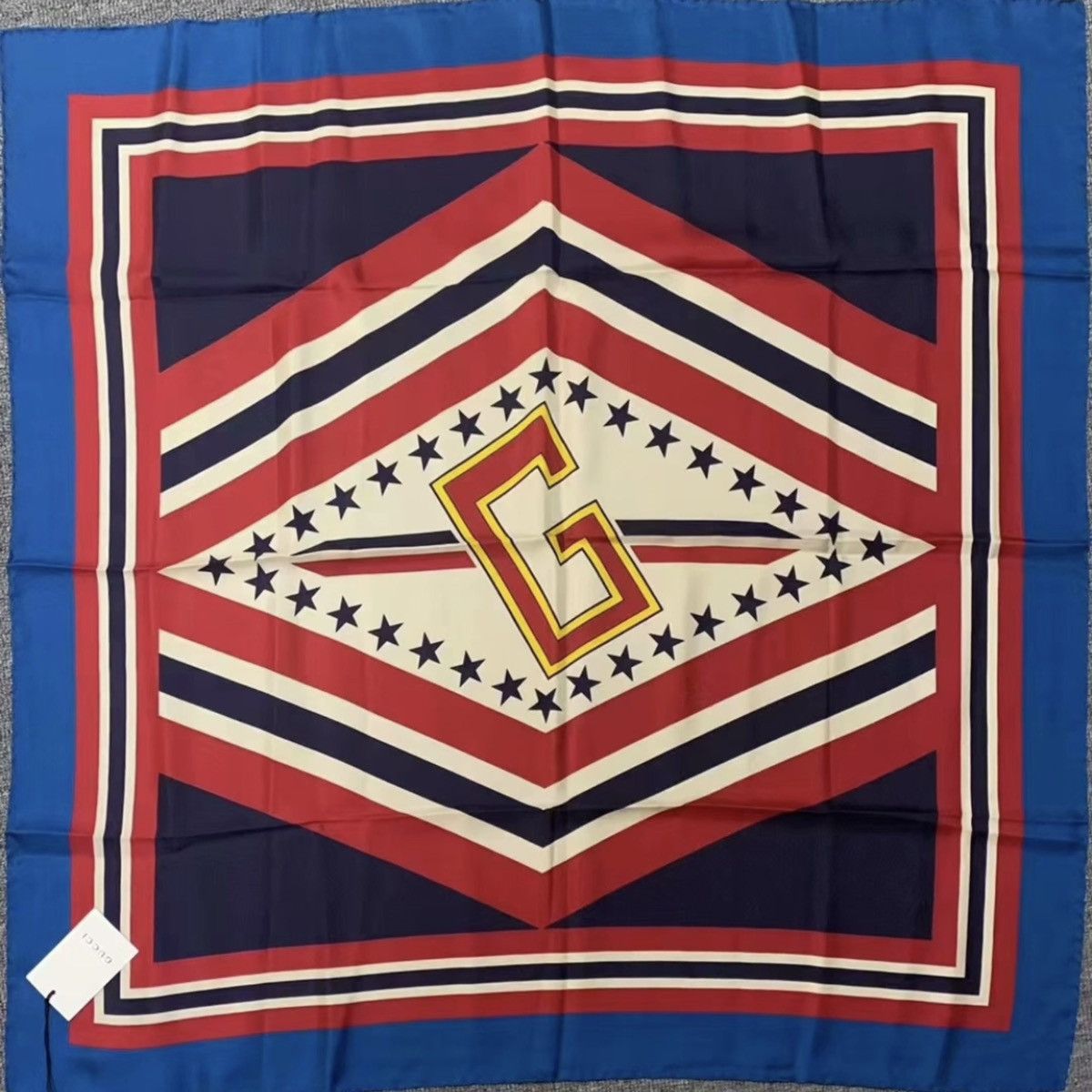 image of Gucci Print Scarf in Blue, Men's