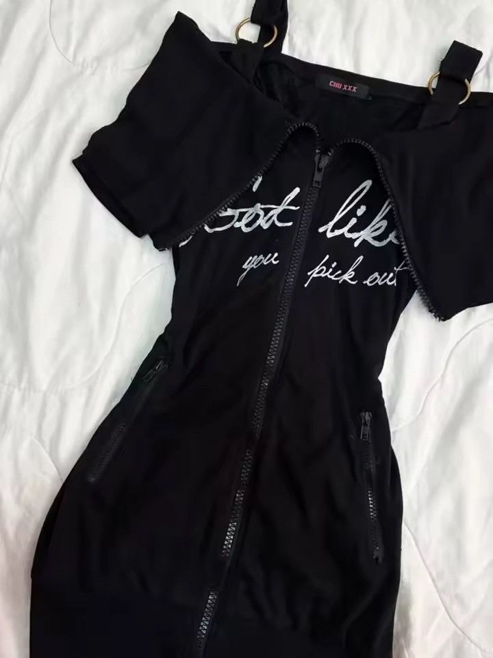 Other Y2k Punk Gothic Black Mini 2000s Dress Off Shoulder Size M / US 6-8 / IT 42-44 - 3 Thumbnail