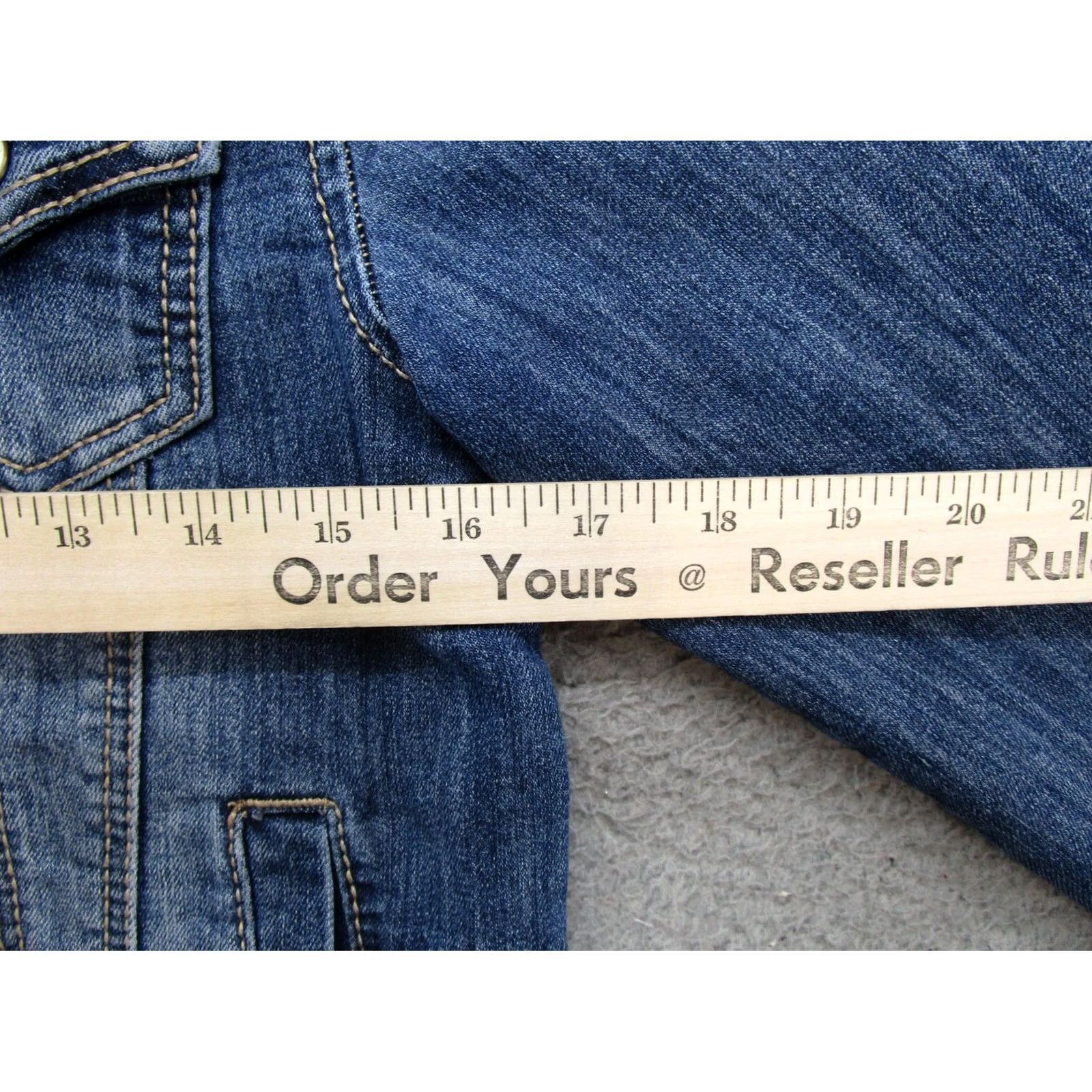 Vintage Maurices Denim Jean Jacket Women's Blue Stretch Size Small Trucker Cropped Shirt Jeans Jacket 90s Style Mens Womens Girls Boys Size 28" / US 6 / IT 42 - 5 Thumbnail