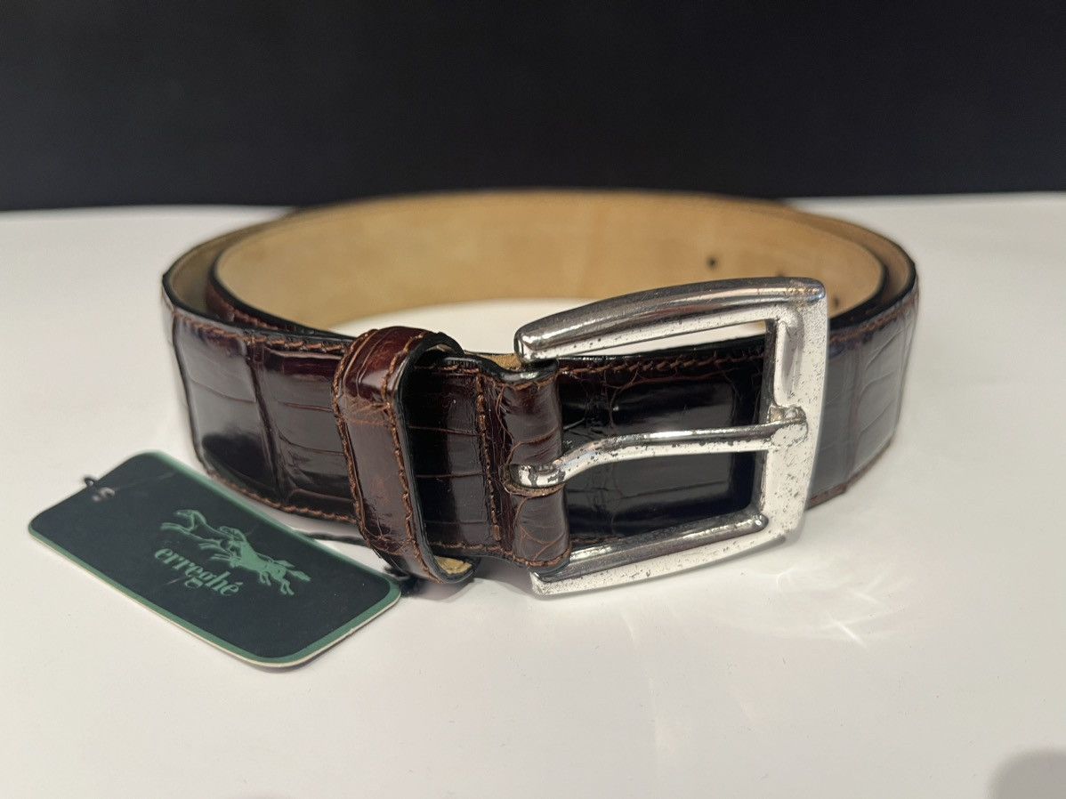 Vintage erreghé genuine crocodile leather belt Italian brown DS 70’s Size 32 - 1 Thumbnail