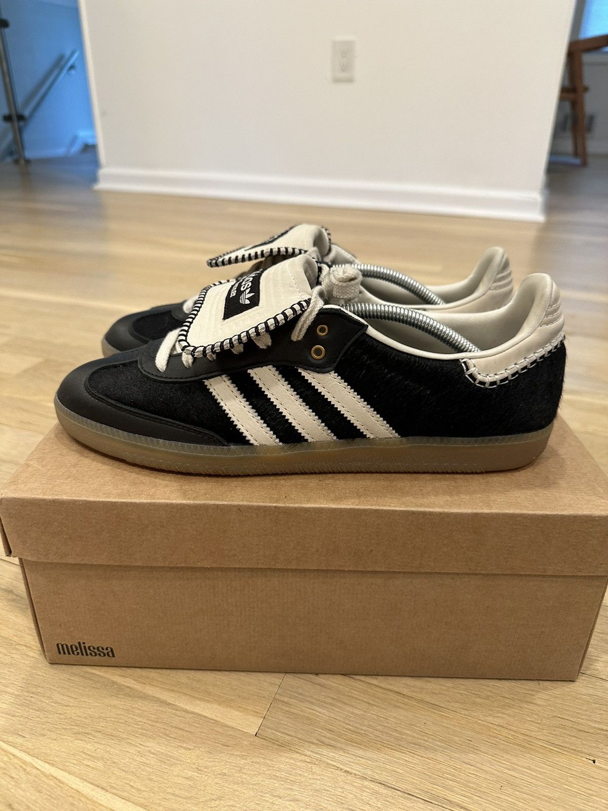 adidas gazelle silver green womens Adidas x Wales Bonner Samba Sneakers in black