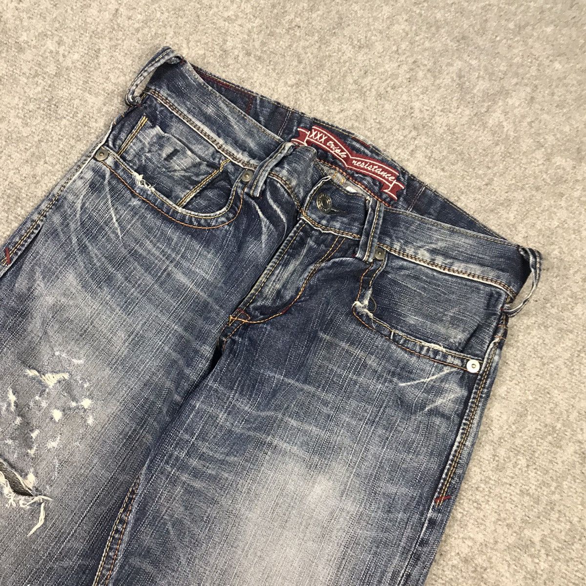 Beauty Beast × Japanese Brand FLARE LIBERTO XXX DENIM DESIGN ACID DISTRESSED BOOTCUT JEANS Size US 30 / EU 46 - 6 Thumbnail