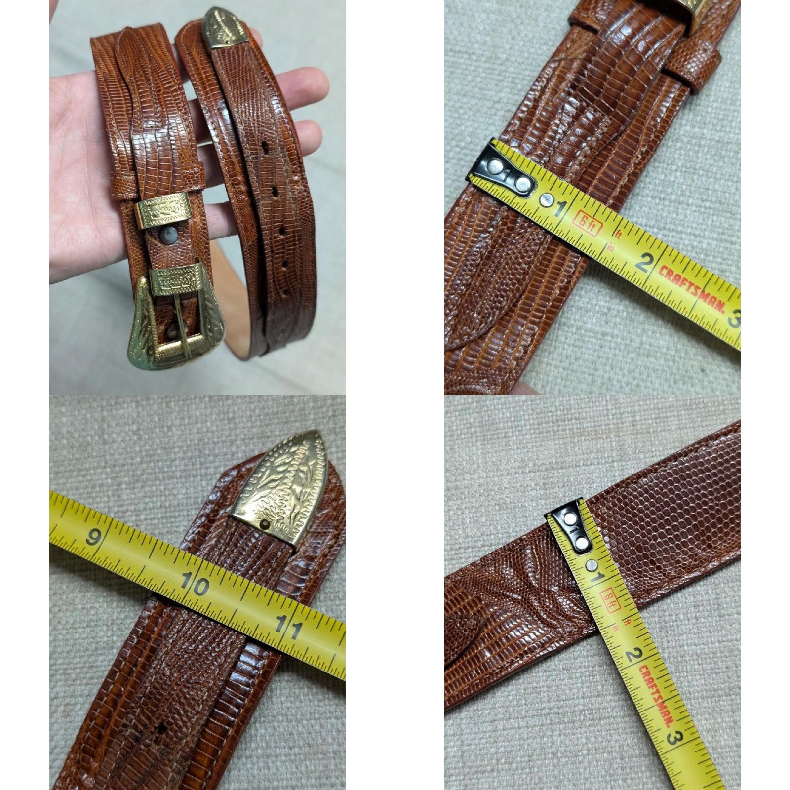 Vintage VINTAGE Justin belt western brown GENUINE LIZARD buckle nickel silver 28 Men belt Size 28 - 9 Thumbnail