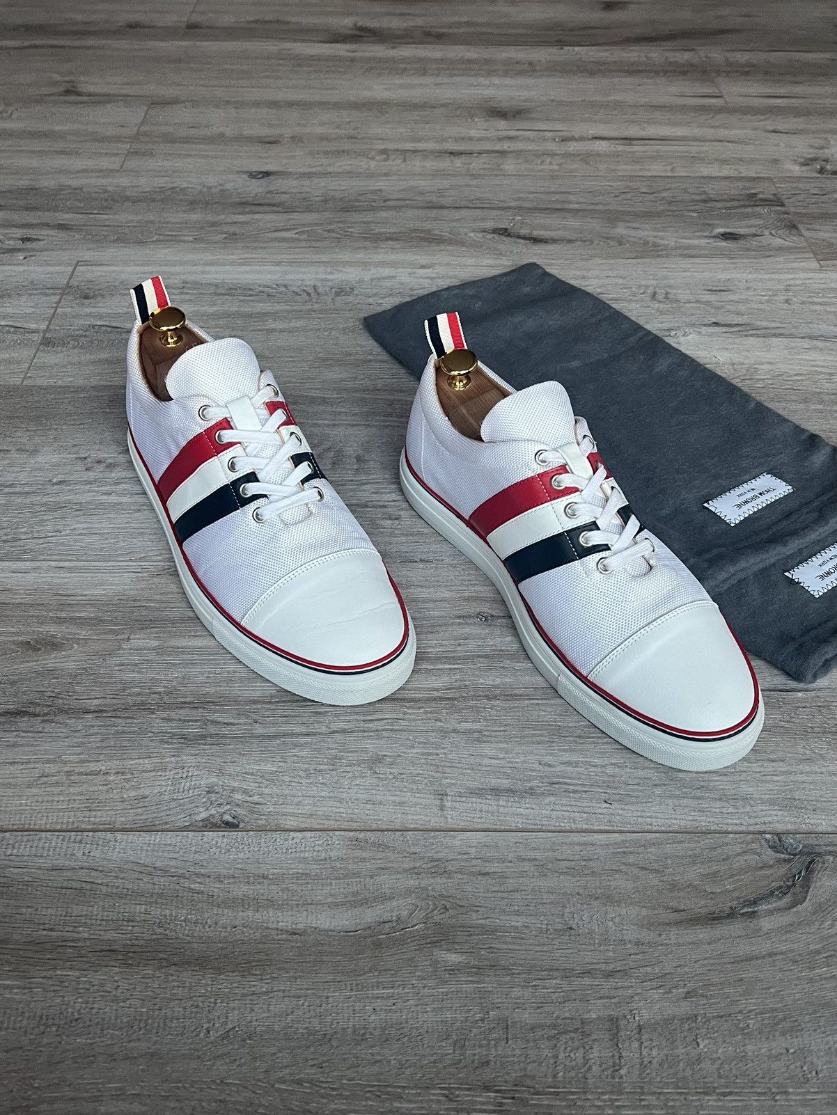 image of Thom Browne Sneakers Straight Toe Cap 3M Rwb Stripe Rrp 575$ in White, Men's (Size 11)