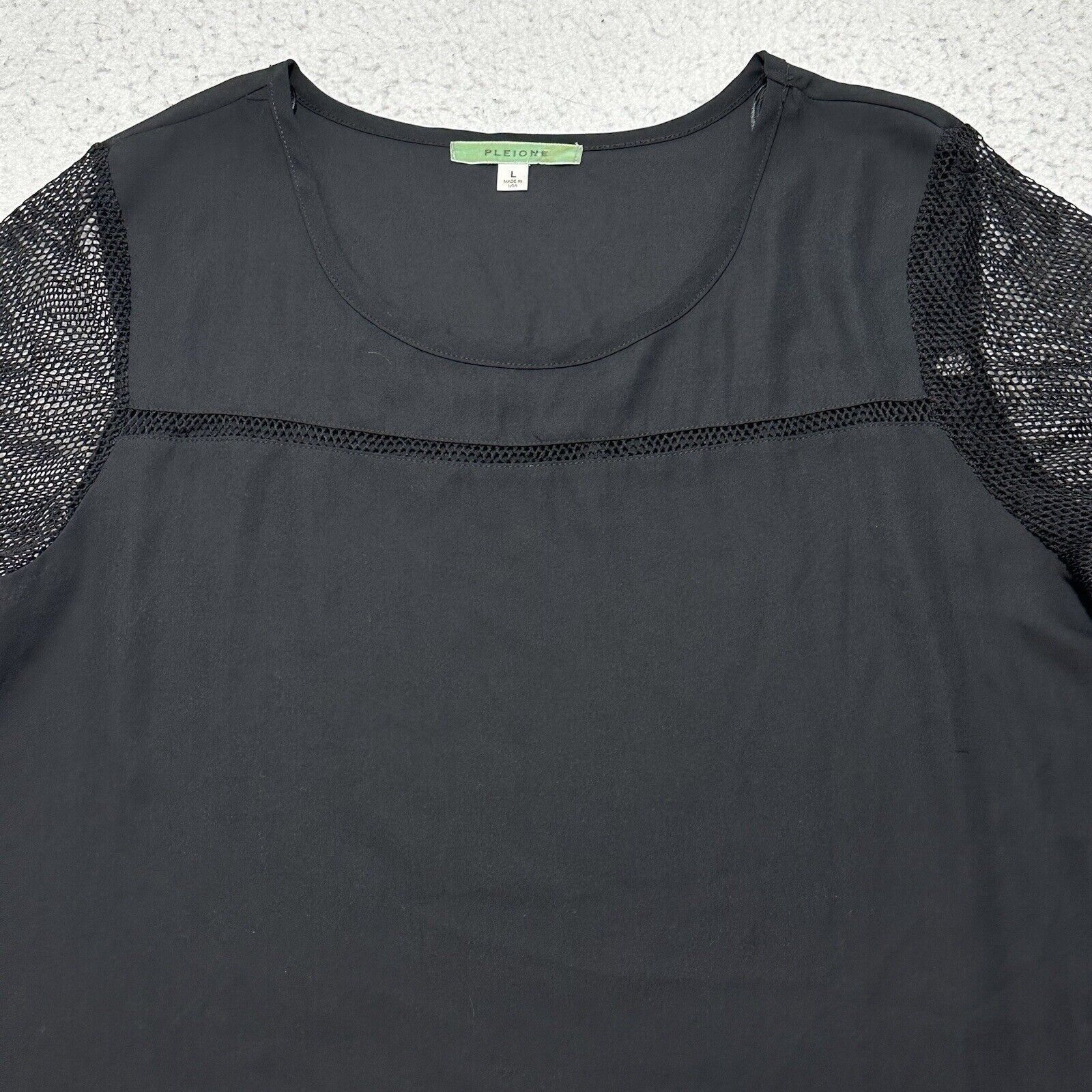 Other Pleione Large Lightweight T Shirt Blouse Mesh Sleeves Black Size L / US 10 / IT 46 - 2 Thumbnail
