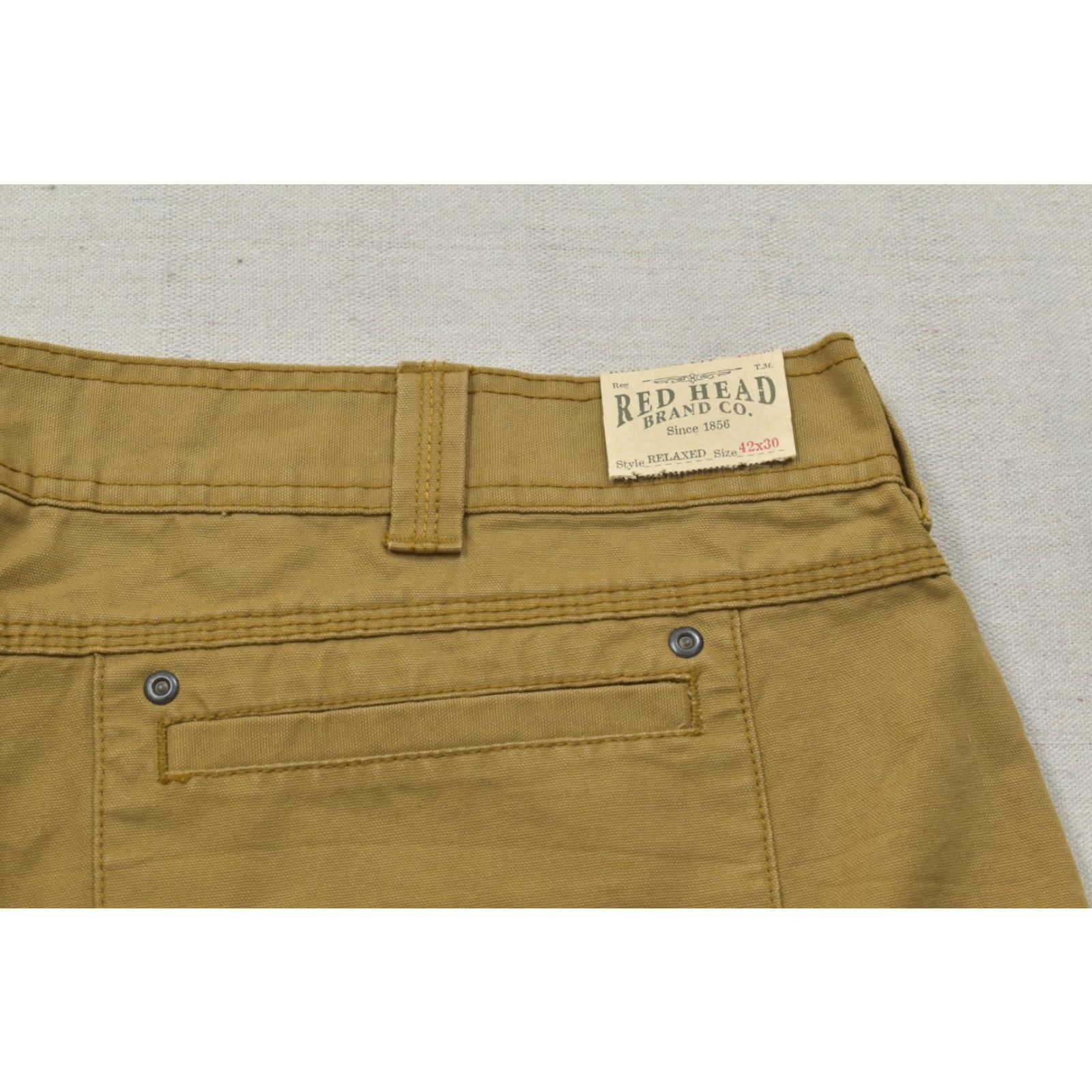Vintage Red Head Mens Cargo Pants 42x30 Relaxed Fit Cotton Canvas Tan Beige Cargo Pocket Straight Front Zip Workwear Casual Pants Mens Size US 42 / EU 58 - 7 Thumbnail