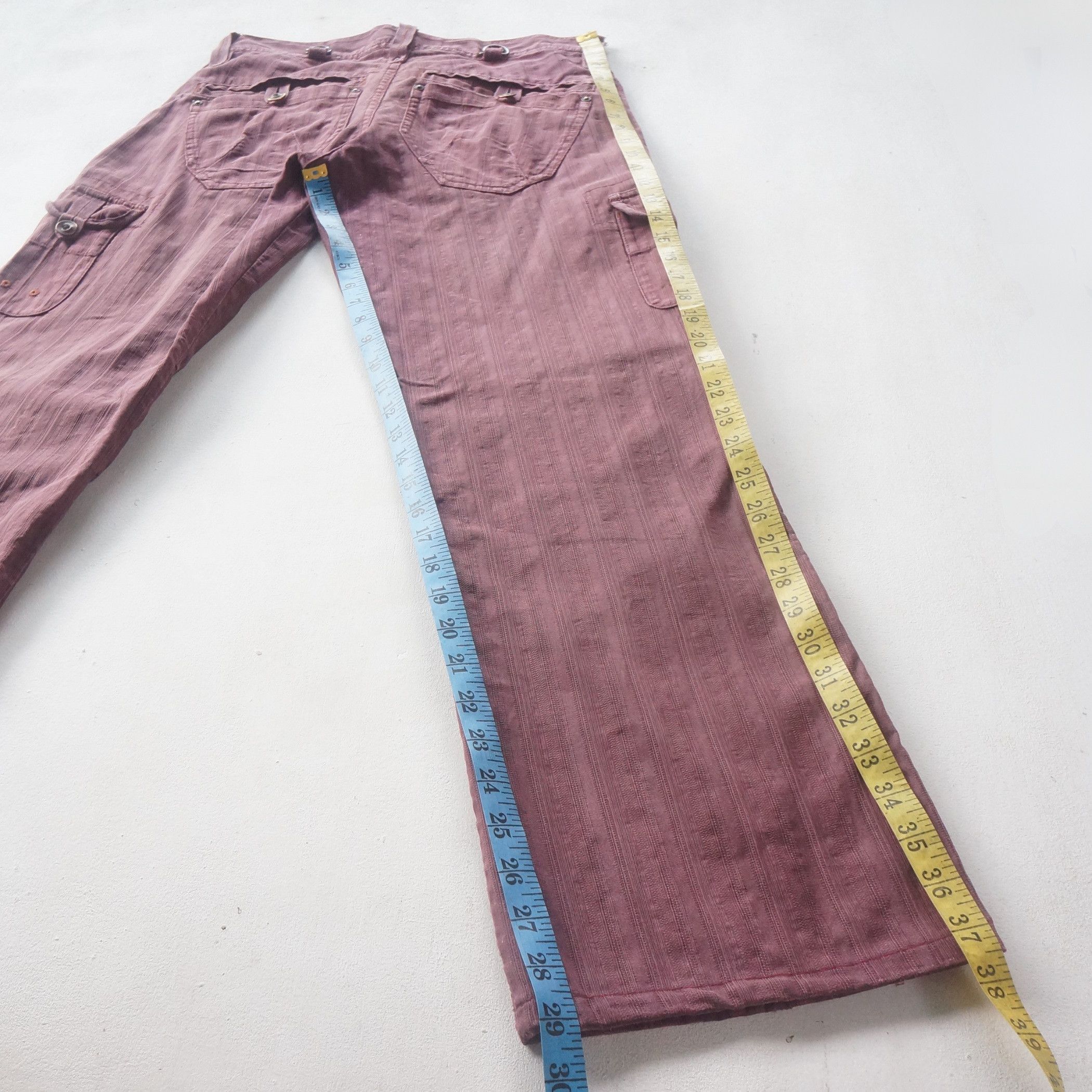 Japanese Brand × Vintage OilCake Multi Pockets Distressed Faded Maroon Cargo Pants Size 29" - 17 Thumbnail