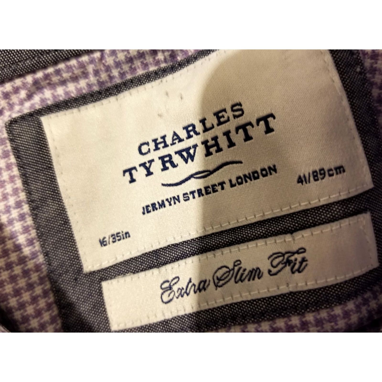 Charles Tyrwhitt Mens Charles Tyrwhitt Dress Shirt 16-35 Extra Slim Purple Button Cotton Size 42R - 3 Thumbnail